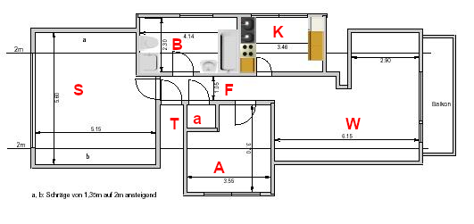Zeichnung des Grundrisses der Dachgeschosswohnung